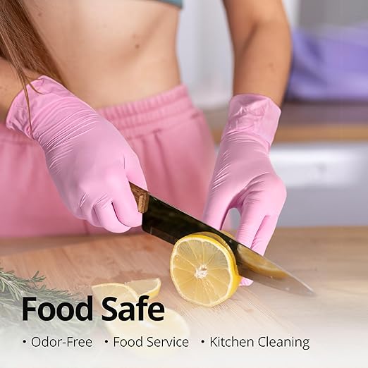 Pink Nitrile Gloves, 3-mil, Industrial Gloves Disposable Latex Free, for Cleaning & Esthetician, Rubber Powder-Free, 100-ct Box (X-Small)