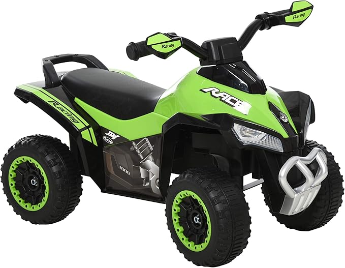Aosom NO Power Kids Ride On Push Car, Ride Racer, Foot-to-Floor Sliding Car, Walking ATV Toy with Music, Lights, for 1.5-3 Years Old, Green