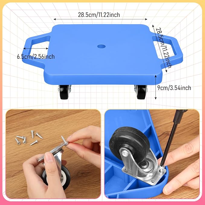 Jerify 4 Pieces Sports Scooter Board with Handles Plastic Casters Floor Sitting Scooter Boards for Kids Children Gym Indoor Outdoor Activities Play Equipment, 11.22 x 11.22 inch