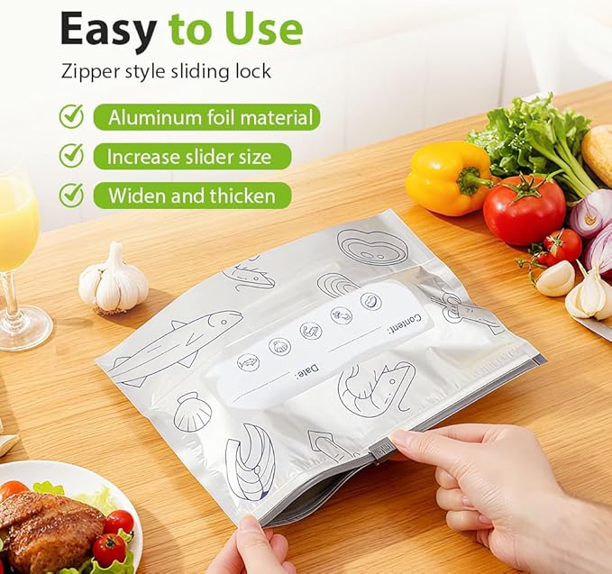 Reusable Aluminum Foil Sealable Storage Bags, 2026 New Resealable Vacuum Zipper Pouches, Stand Up Foil Sealable Bags with Label and Zip Lock for Kitchen (20, Small)