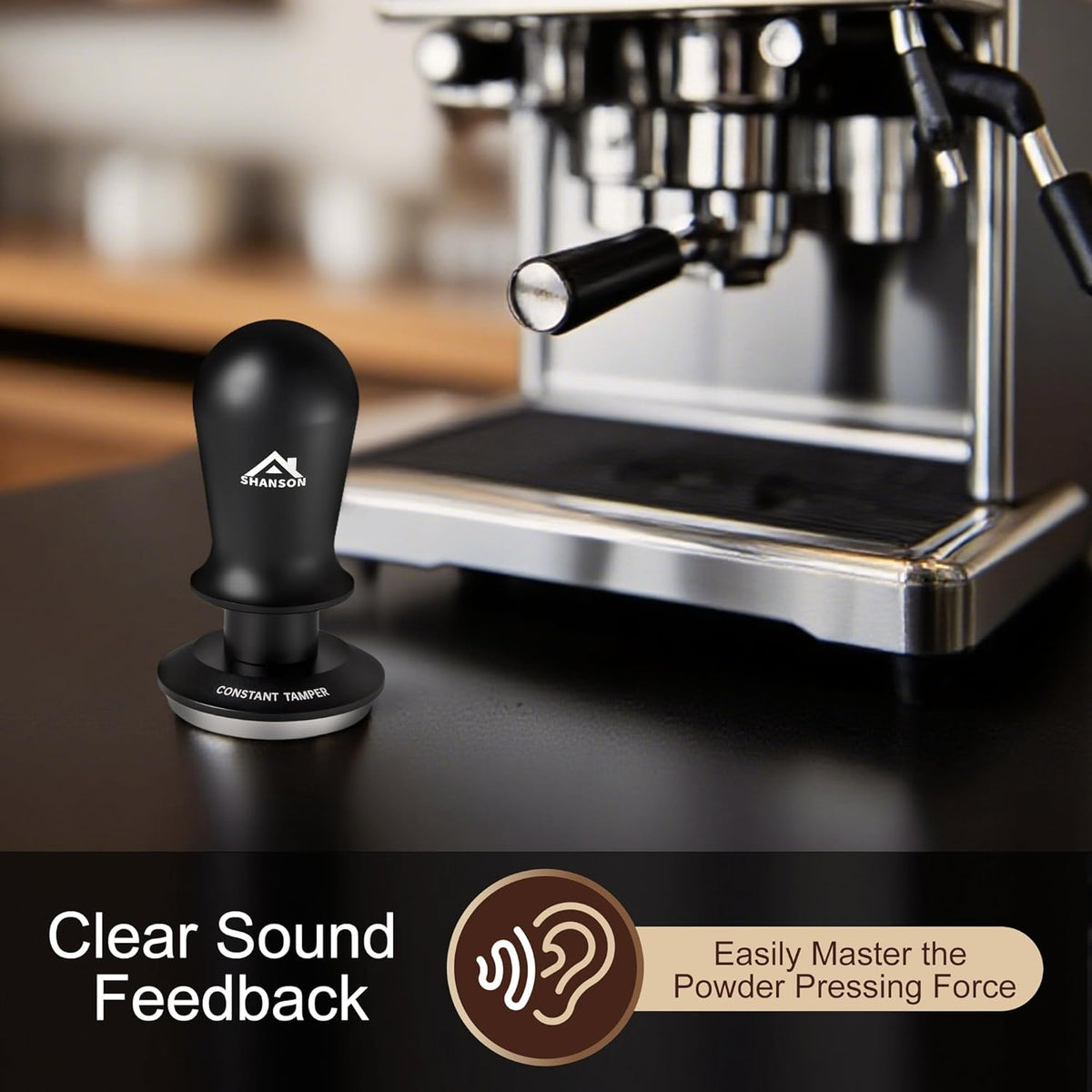 ShanSon 53mm Espresso Tamper,Coffee Accessories,Triple Spring 25lb Constant Pressure, Audible Click Sound Feedback, Stainless Steel Ripple Base,Anodized Aluminum Handle,Tamper Tool Espresso