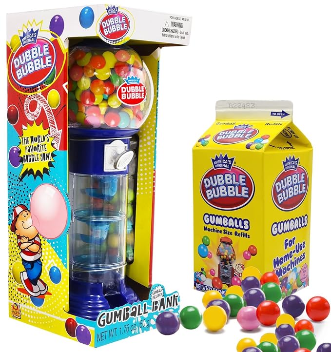 Gumball Machine for Kids 2-Pack, Coin Operated Bubble Gum Machine and Toy Bank, 10.5" Inch Tall Spiral Fun Candy Dispenser Includes 150 Gum Balls, Great Candy Dispenser Gift for Girls and Boys