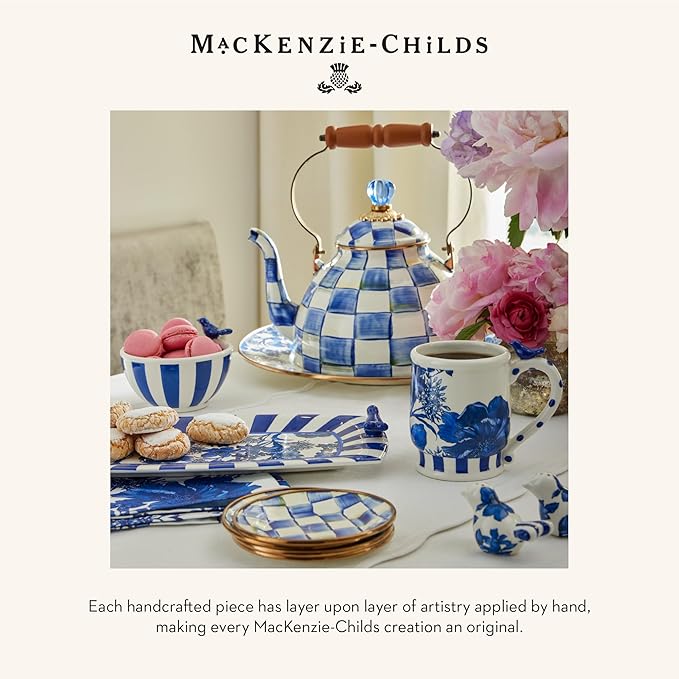 MACKENZIE-CHILDS Enamel Grinder, Refillable Manual Salt Grinder and Pepper Grinder, Blue-and-White Royal Check