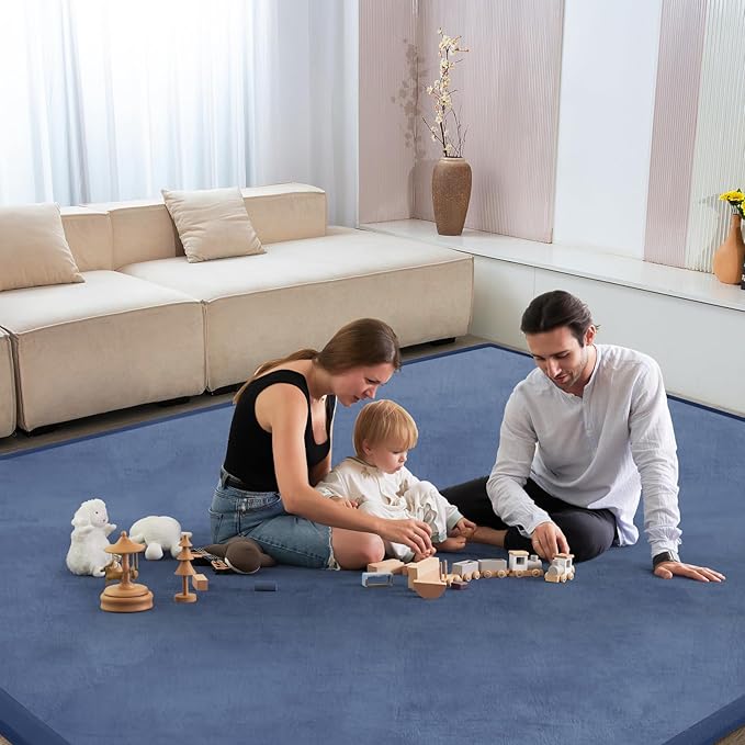 Baby Play Mat for Floor Nursery Rug Muscle Mat Area Rug Playroom Rug 50"x50" Playpen Mat Elastic Foam 1.3" Thick Crawling Mat for Babies,Toddlers, Infants, Kids,Sapphire Blue