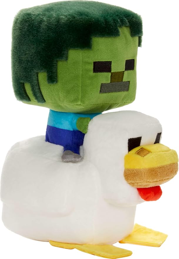 Mattel Minecraft Plush Zombie Chicken Jockey Toy, Collectible Stuffed Animal, 8-inch Soft Doll Inspired by Video Game Character