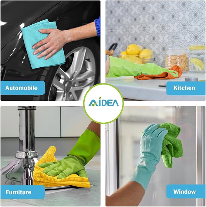 AIDEA Microfiber Cleaning Cloth, 20PK, Soft Absorbent Rags, Microfiber Towels for Cars, Kitchen Towels, Dusting Cloth for Home, Window, Cleaning Supplies, 12"×12"