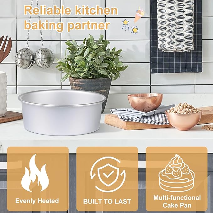 HomeMall Round Cake Pan Set of 3 (6 x 3 inch/8 x 3 inch/10 x 3 inch), Aluminum Baking Pans for Layer Cakes, Heavy Duty Non-Stick, Evenly Baking Tools for Home Kitchen, Birthday Wedding Anniversary