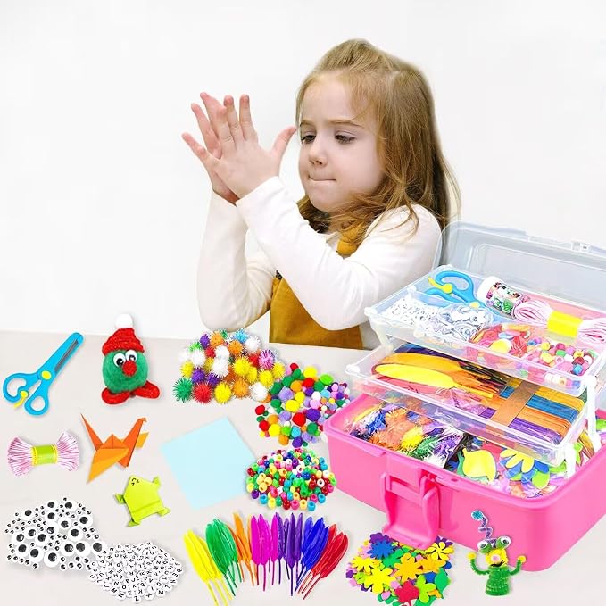 3000Pcs Arts and Crafts Supplies for Kids Crafts for Girls 8-12 Craft Kit with Pipe Cleaners Beads Crafts for Kids DIY School Supplies Set Crafting Box for Girls Boys Age 4-6, 6-8, 8-12 years Gifts