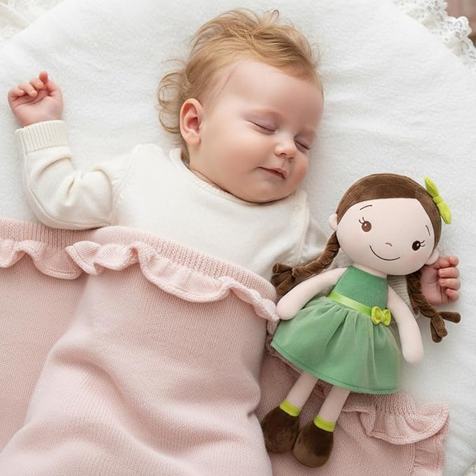 GAGAKU Soft Plush Baby Doll for Girls (12") - My First Baby Doll Gift for Girls, Toddlers & Infants, Machine Washable Rag Doll Toy - Forest Girl