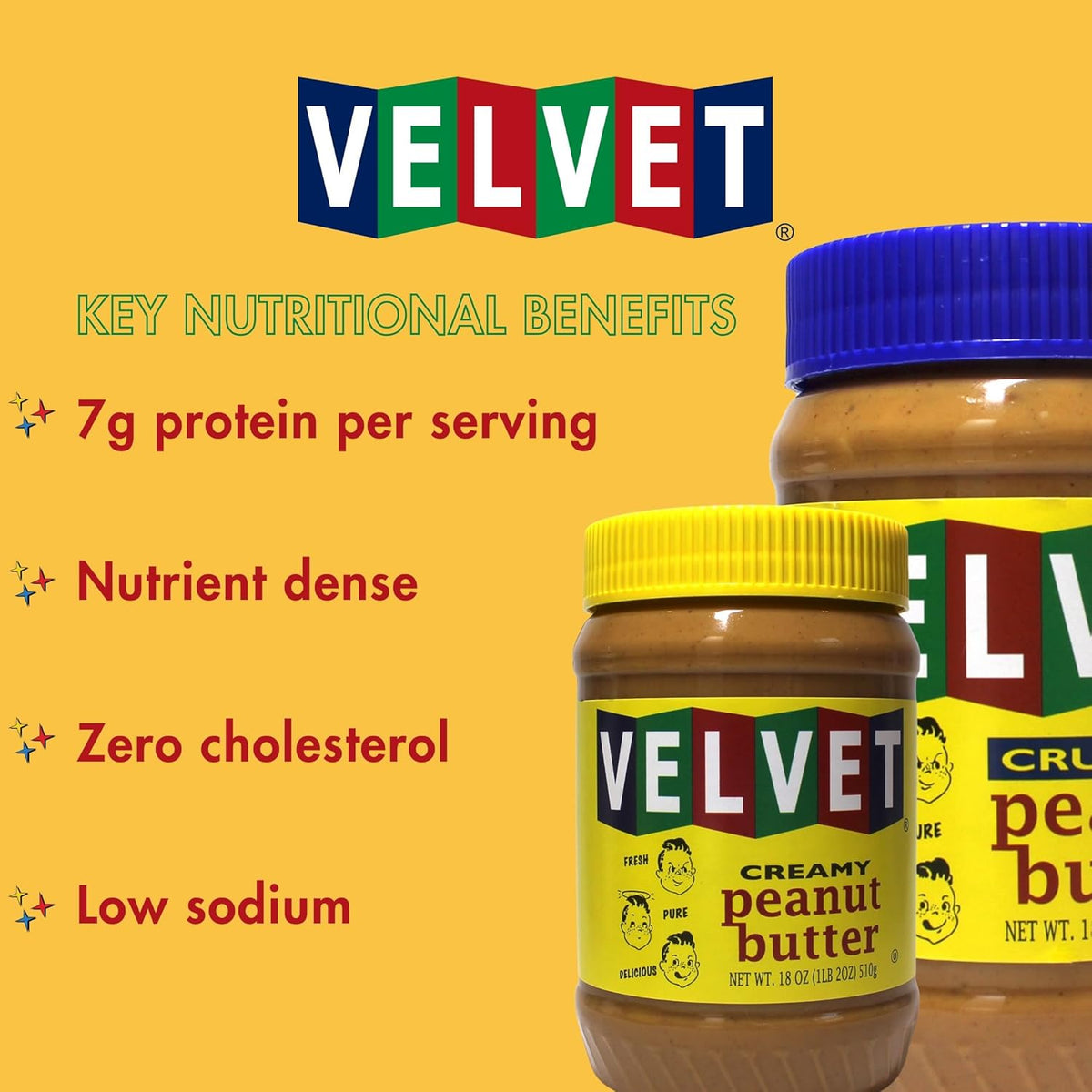 Velvet Peanut Butter, Creamy – Detroit’s Classic Since 1937, with “Fresh, Pure, Delicious” Label, Made in the USA, Gluten-Free, Packed with Roasted Peanut Chunks, Perfect for Sandwiches, Baking & Snacking (12 Jars, 18oz Each)