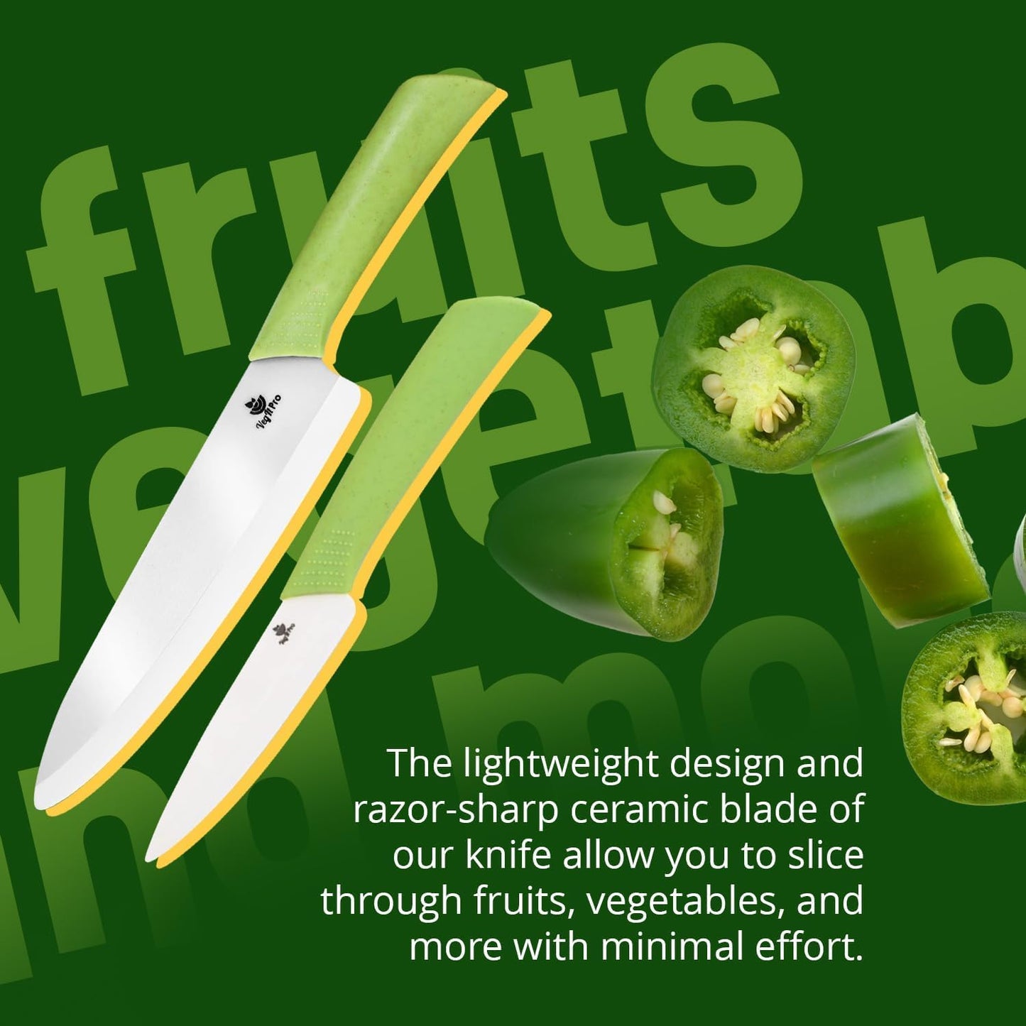 Ceramic Knife Set with Ergonomic Handle, Non-Reactive and Professional Chopping Knife Featuring Sharp, Rust-Proof Blades for Cutting Vegetables & Fruits, Durable Ceramic Kitchen Knives Set 6” & 4”