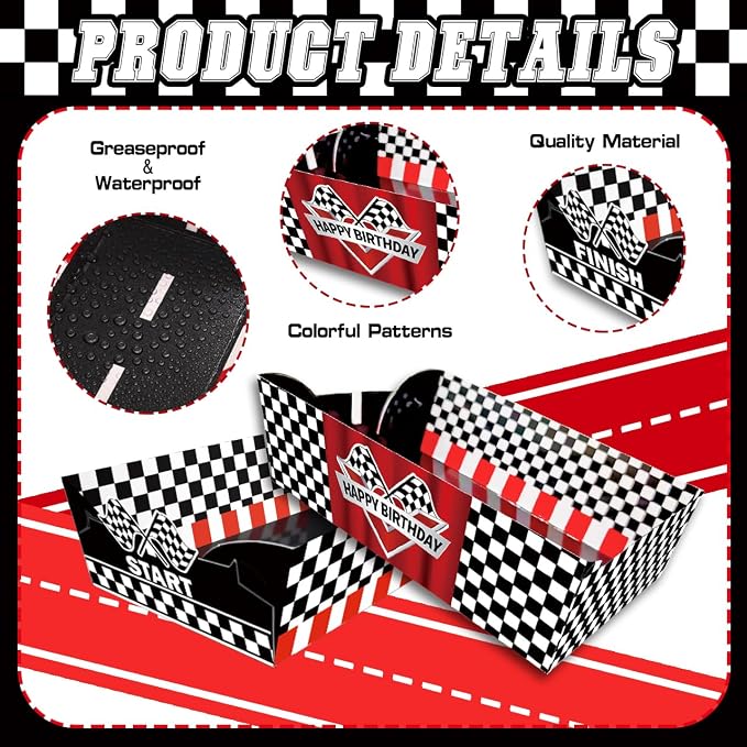 24 Pcs Racing Car Theme Food Trays Race Track Party Supplies Decorations Racing Sports Themed Dinnerware for Kids Boys Birthday Baby Shower Decor