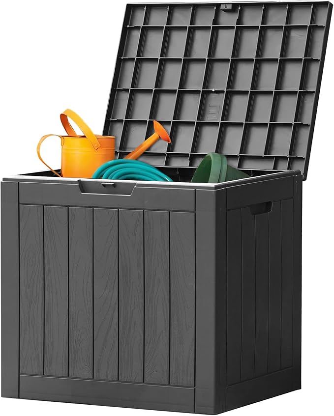 Sweetcrispy Deck Box with 31 Gallon Capacity, Weatherproof Resin Lockable Outdoor Storage for Secure Package Deliveries and Indoor Storage in Garden or Patio, Backyard