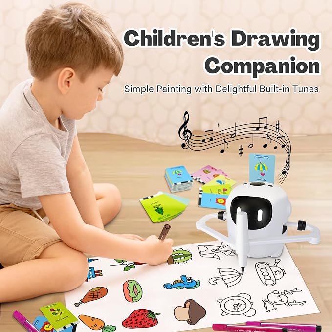 RIVGOT Drawing Robot for Kids with 150 Cards, Voice Interactive Educational Drawing Machine, Montessori Painting Learning Toys for 3 4 5 6 7 8 Year Old Boys Girls Birthday Party