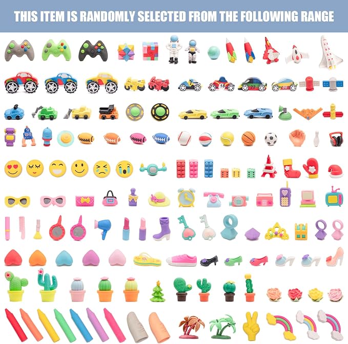 156pcs 3D Cute Kids Erasers, Random Desktop Pet Toys Gifts, Classroom Rewards Kids Party Gifts, Various Styles Such as Animals, Food, Plants, Space, Princess, Sports, Halloween, Christmas