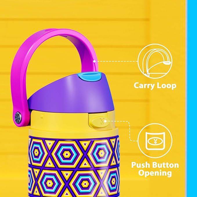 24 oz Insulated Water Bottle for Women: Meoky Stainless Steel Water Bottle with Holder and Shoulder Strap - Leak Proof, Cold for 24 Hours, Protective Silicone Base, BPA-Free for Travel Gym, Neon Beat