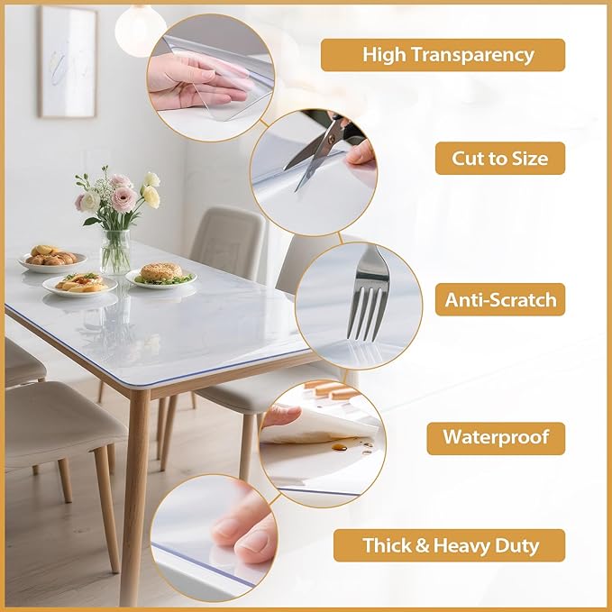 Clear Table Protector 42 x 72 Inch, 1.9mm Thick Waterproof PVC Plastic Table Cover, Durable Table Pad for Dining Room, Kitchen, Writing Desk, and Coffee Tables