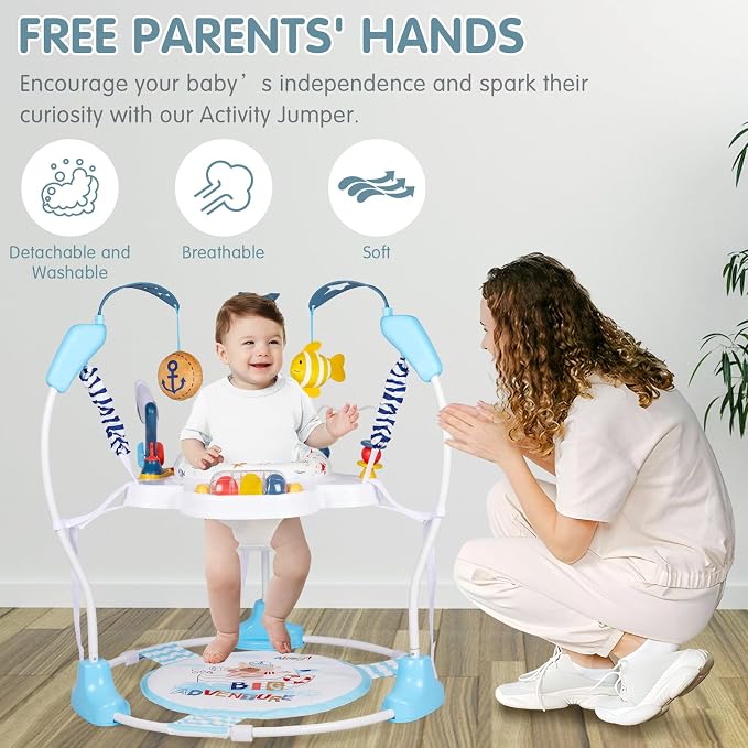 Baby Activity Center, 3-in-1 Baby Jumper, Infant Activity Center with 360° Rotating Seat, Music, Lights, 3 Adjustable Heights, Infant Activity Jumper for 6+ Months JP2401