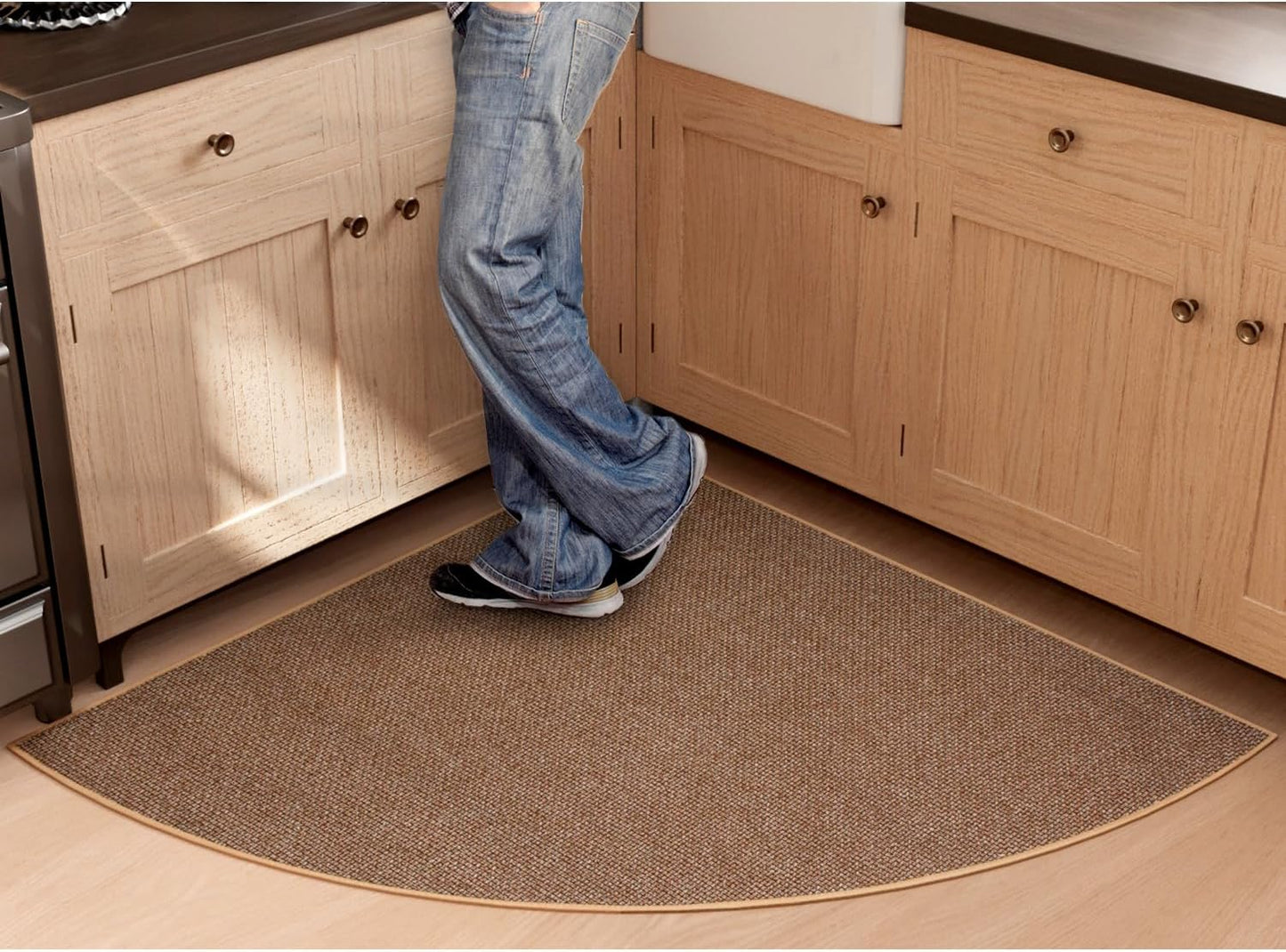 Fan Shaped Kitchen Mat 1 PCS, Cushioned Non Slip Rugs for Kitchen Floor, Absorbent Runner Comfort Standing Mats Washable for Kitchen, Office, Home (Brown, Radius 47")