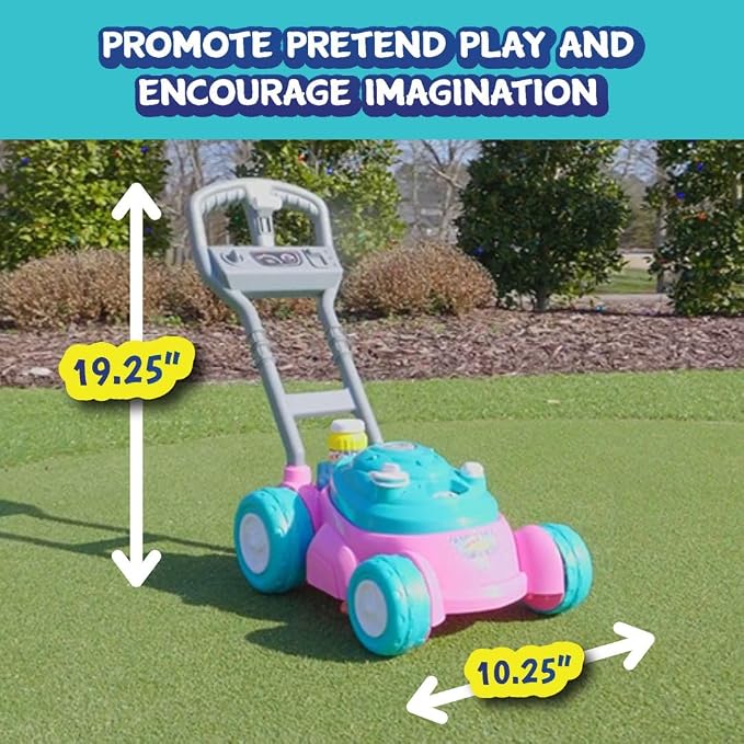 Sunny Days Entertainment Maxx Bubbles Deluxe Bubble Lawn Mower Toy – Includes 4oz Bubble Solution | Outdoor Bubble Machine for Kids | Easy to Use, No Batteries Required | Amazon Exclusive, Pink