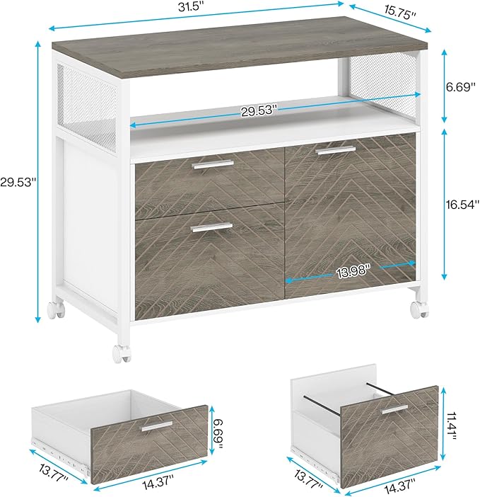 Tribesigns Modern File Cabinet with Drawers for Letter-Sized File and Door, Lockable lateral Filing Cabinet Printer Stand with Storage Shelves and with Rolling Caster for Home Office (Oak)
