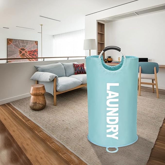 125L X-Large Laundry Basket, Freestanding Tall Clothes Hamper, Collapsible Laundry Bag, Light Blue