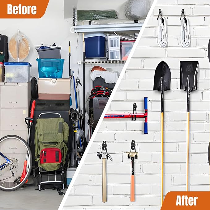 17 Pack Garage Hooks & Extension Cord Storage Straps, Steel Wall Mount Storage Hangers with Anti-Slip Coating for Bike, Ladder, Garden Tools Organization