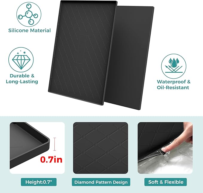 URMONA 28" x 19" Waterproof Silicone Mat in Multiple Sizes & Colors, Under Sink Mat for Kitchen & Bathroom, Pet Food Pad for Dogs & Cats, Kitchen Cabinet Liner, Multi-Purpose for Storage(Black)