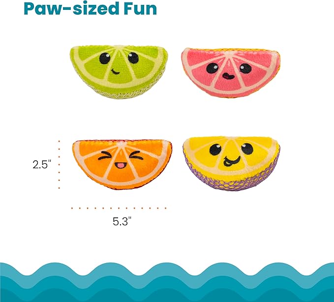 Catstages Dental Fruit Wedges 4 Pk, Soft and Textured Catnip Chew Toys That Help Clean Teeth, Multicolored