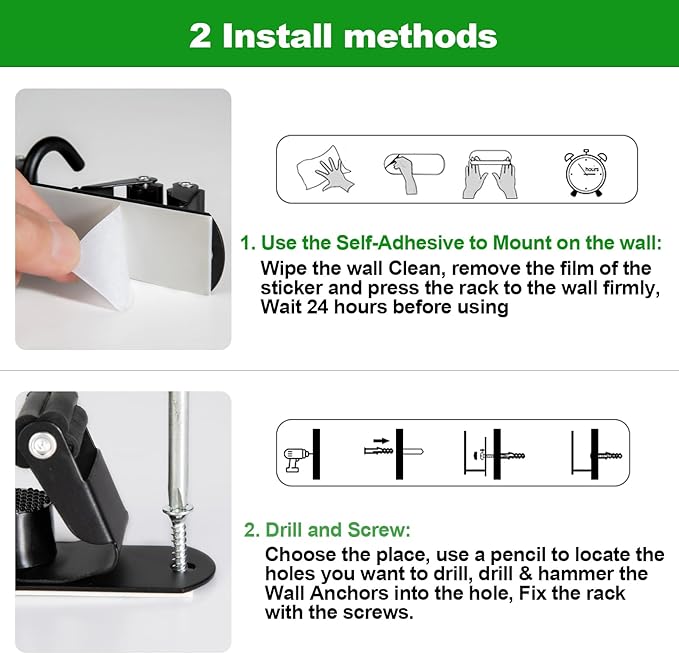 voze 5 Racks and 4 Hooks Mop and Broom Holder Wall Mount, Self Adhesive Heavy Duty Broom Hanger Organizer Storage Tool Racks for Kitchen Garden Laundry Garage Black