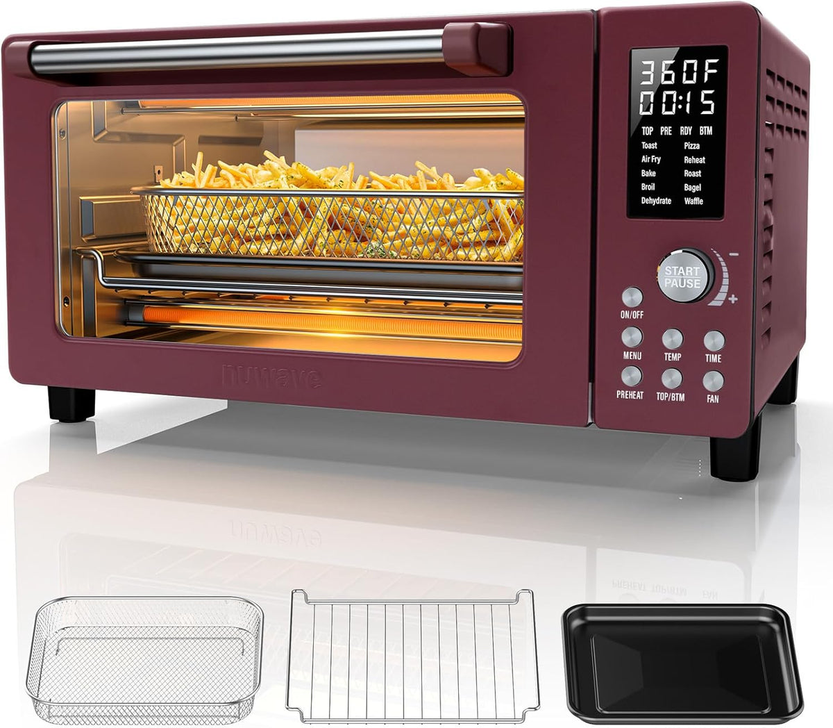 Nuwave Bravo Pro Smart Air Fryer Toaster Oven Combo, 12-in-1 Functions with Quicker & Even Crisp Technology, 1800W, 50-450°F, PFAS-Free, 21QT, Cinnamon