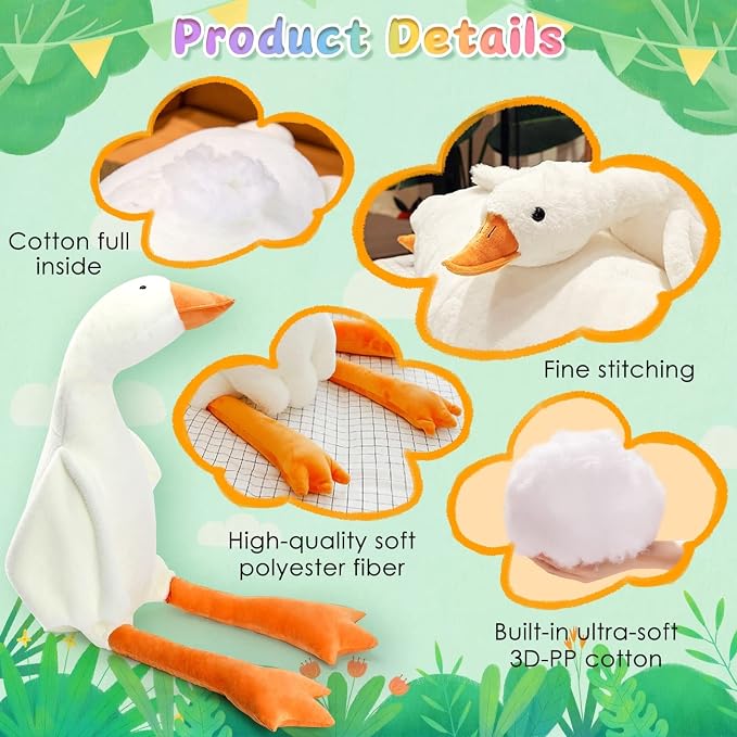 CottonStar Goose Stuffed Animal 63 Inch Plush Doll Toy, Cute Duck Plush Cushion Soft Huge Plushies Pillow, Gift for Kids and Friends, White
