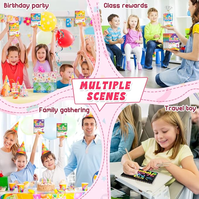 Scratch Paper Art Party Favors for Kids: 16 Pack Rainbow Scratch Notebook, Goodie Bags Stuffers Coloring Books Party Favors for Kids 3-12, Bulk Classroom Birthday Gifts for Student
