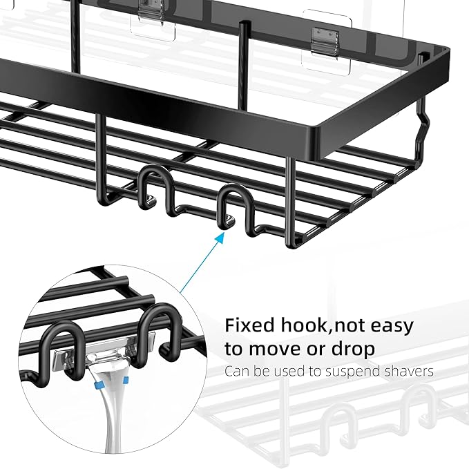 Moforoco 3-Pack Shower Caddy Basket Shelf with Soap Holder, No Drilling Traceless Adhesive Shower Wall Shelves, Rustproof Black Bathroom Shower Storage Organizer