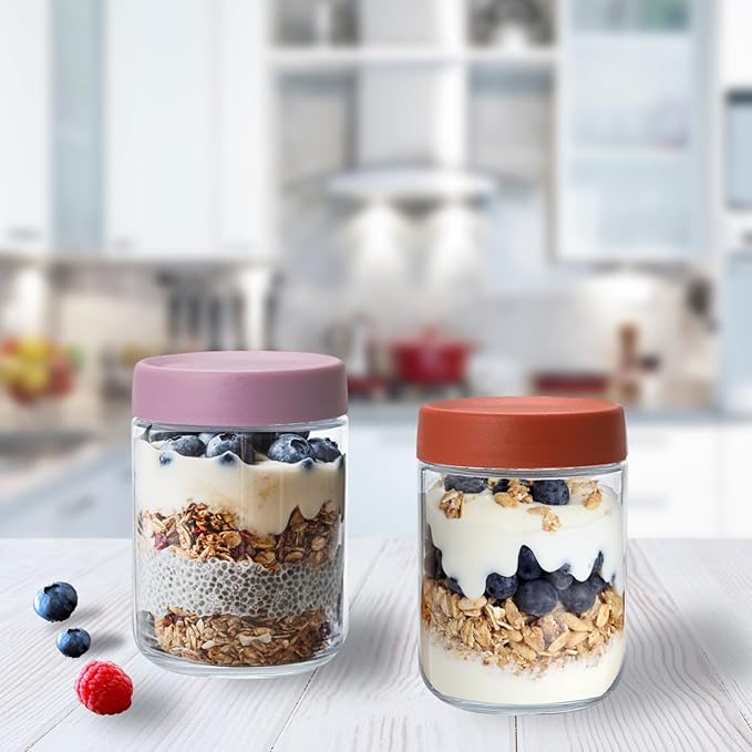 Overnight Oats Containers with Lids 16 oz Glass Jars 6 Pack Glass Mason Jars with Airtight Lids, Perfect for Oats, Yogurt, Chia Pudding