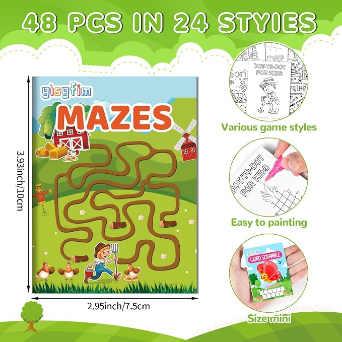 96 PCS Summer Mini Activity Books Kids Coloring Books Party Favors Bulk Challenging Game Include Maze Dot to Dot Word Search Word Scramble for Age 4-12 Goodie Bags Stuffers Easter Spring Supplies