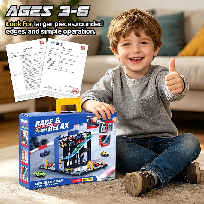 Drefirsa 24 in 1 Race Car Track Set, Toy Cars for Boys Age 3-5 4-7 | 8pcs 1:64 Diecast Vehicle, 2 Launchers, Race Track, Portable Storage Case, Outdoor Indoor Play, Gift for 3 4 5 6 Year Boy