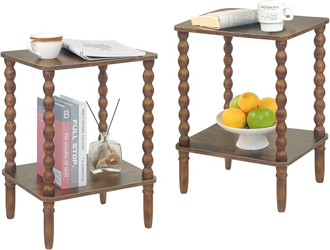 Side Tables Set of 2, Small End Table with Storage Shelf, Night Stand Set 2 Bedside Tables for Living Room, Bedroom, Office and Small Spaces (Rustic Brown)