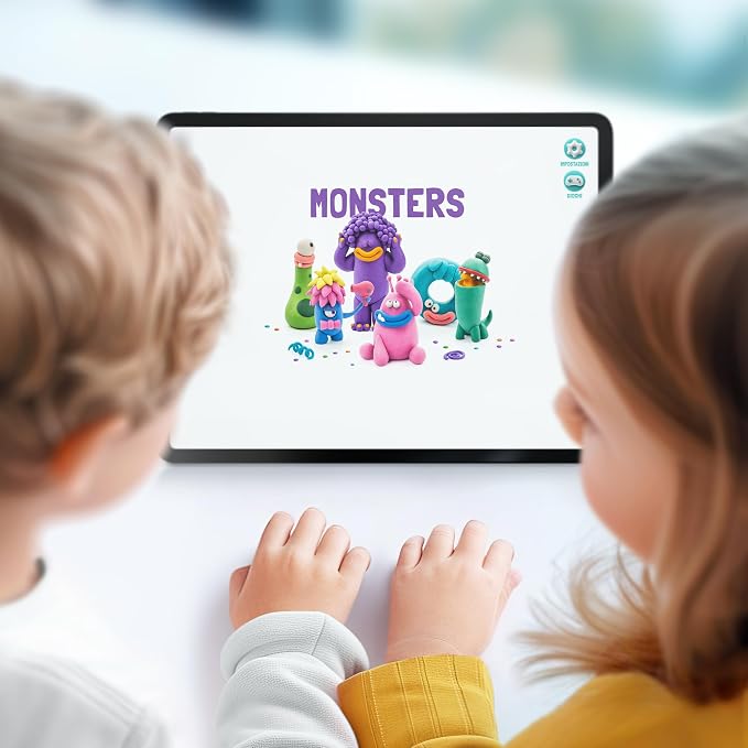HEY CLAY Colorful Modeling Air Dry Clay for Kids 6 cans with Fun Interactive Instructions App - Kids Activities Age 3+ (Monsters: Hipster, Bigwig, Donut)