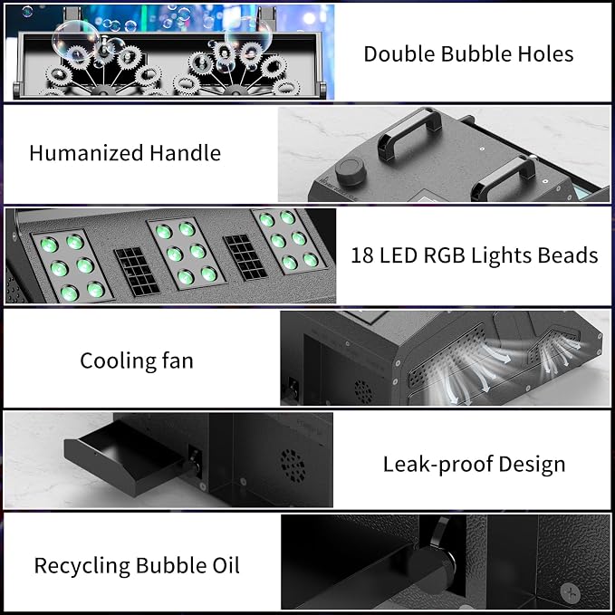 2000W Fog Bubble Machine, 3 in 1 Bubble Machine with 2 Bubble Fans,7 CH 18 RGB LED Lights Smoke Bubble All IN 1 Machine, Fog Machine Stage Effect for Party, Wedding, Halloween, 2 PACK