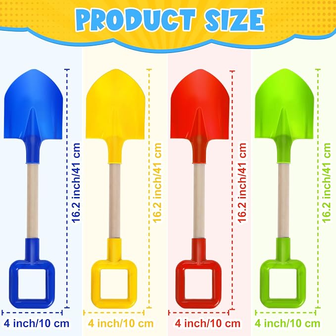 Honoson 12 Pack 16 Long Beach Spades Sand Shovels Toys Gardening Tools Sets Sandbox Sturdy Scoop Durable Wood Handle ABS Plastic Spade for Garden Sand Snow Backyard Summer Favors (Bright Color)