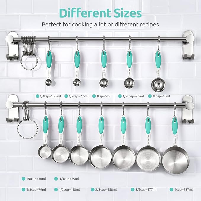 U-Taste 18/8 Stainless Steel Measuring Cups and Spoons Set of 12 and 600ºF Heat Resistat Silicone Flexible Baking Spoon Spatula & Cooking Scoop Spoonula (Aqua Sky)