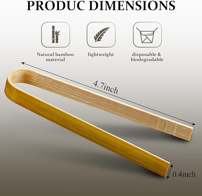 Patelai 90 Pieces Mini Bamboo Tongs Long Toast Tongs Disposable Wooden Cooking Bamboo Cooking Utensils for Toast Bread Pickles Tea Toaster Supplies (4.7 Inch)