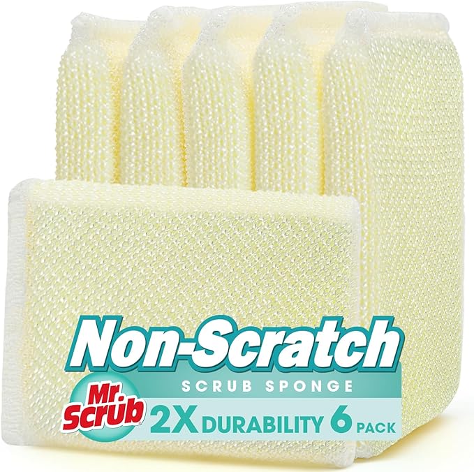 Sponges Kitchen Scrub Dish Sponge Scouring Pad, 6 Pads Cleaning Brush Dishwasher Soap Supplies, Dishwashing Dinnerware Towels Sink Pan Pot Cloth Rags Holder Bathroom Bathtub