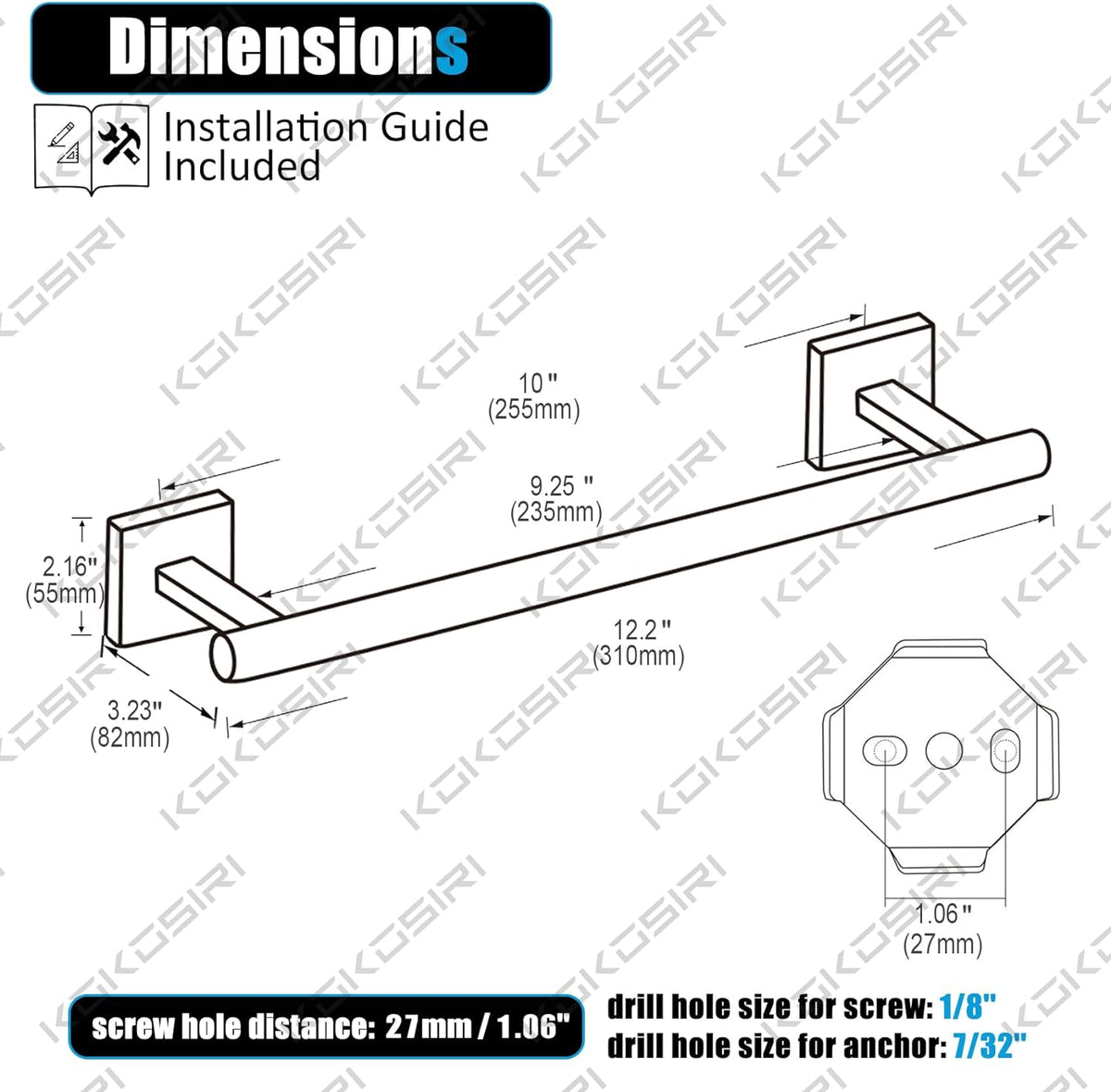 KOKOSIRI Bathroom Towel Bars 12 Inch Towel Ring Matte Black 30CM Hand Towel Holder for Bath Kitchen Wall Stainless Steel B4005BK-L12