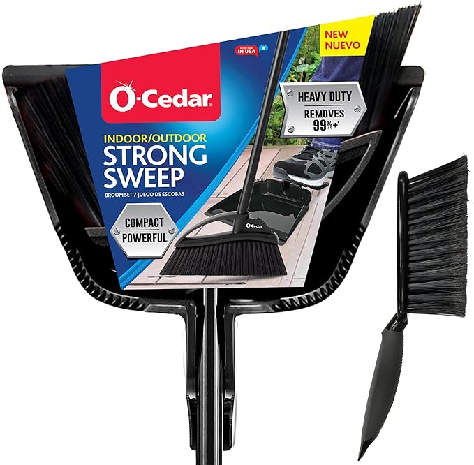 O-Cedar Indoor & Outdoor Strong Sweep Broom & Brush Bundle | Heavy Duty Bristles Remove 99% of Dust & Dirt in One Sweep | Step-On Dust Pan | Safe for Hardwoods, Powerful on Outdoor Debris