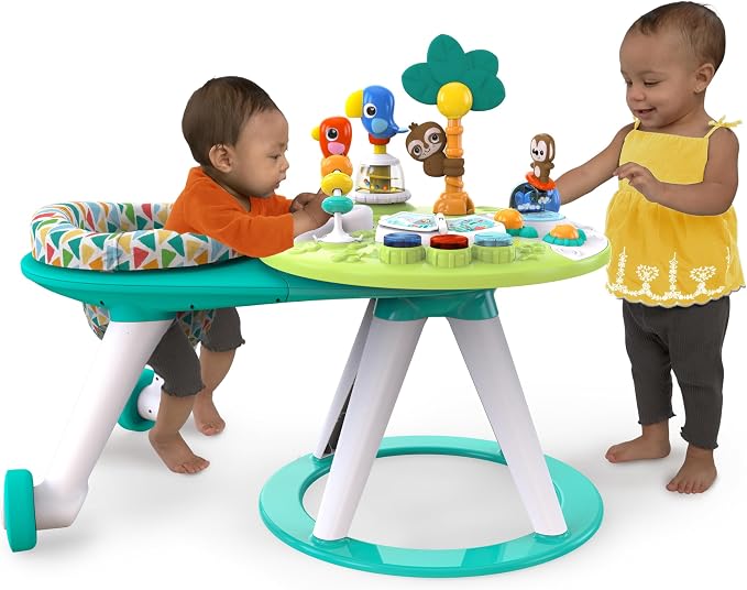 Bright Starts Around We Go 2-in-1 Baby Walker, Discovery Activity Center and Table, Tropic Cool, Ages 6 Months+