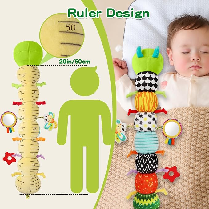 Baby Toys Musical Caterpillar for 0-12 Months, Infant Stuffed Animal with Mirror, Crinkle & Rattle, Tummy Time Toy for Newborn 3 6 9 12 18 Months, Baby Shower Gifts for Boys and Girls