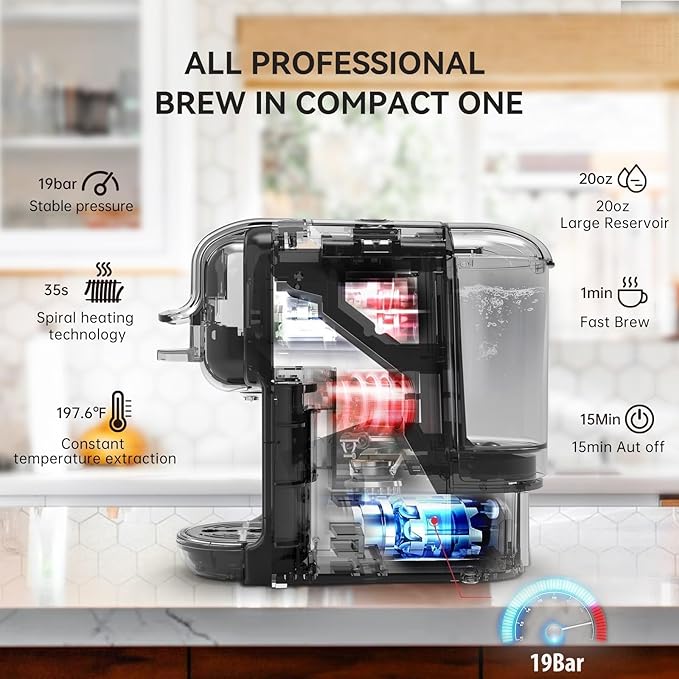 Multi-Capsule Coffee Maker, Hot/Cold Coffee Maker, Milk, ESE Pod Ground Coffee, Cafeteria, 19 Bar, 5 in 1 (Color : H2B M1A BK, Size : CHINA_EU)