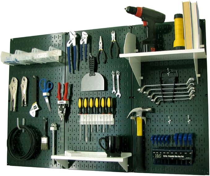 Wall Control Pegboard Organizer 4 ft. Metal Pegboard Standard Tool Storage Kit with Green Toolboard and White Accessories